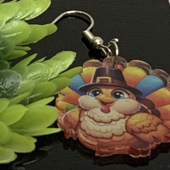 Turkey Earring, Thanksgiving Earring, Fall Earring, Gift Idea, Pilgrim Earring - Picture 1 of 4